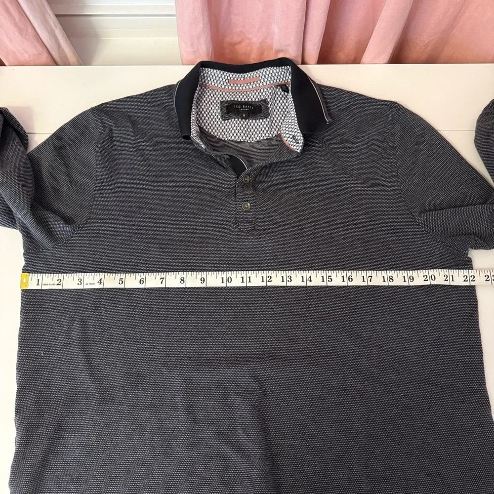 Ted Baker grey and white textured Polo Long Sleeve Shirt size XL - Picture 8 of 9